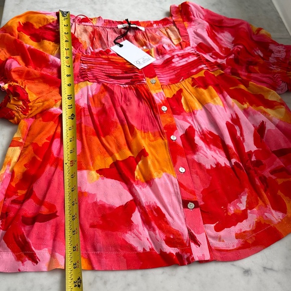 NEW Rose & Olive Red Pink Orange Floral Button-Front Blouse Size L - Picture 5 of 5